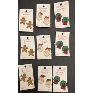La Mode Christmas Stitchery Lot: Wreaths, Gingerbread, Santa Claus Buttons XMas